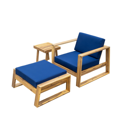 Acacia Wood Outdoor Lounge Set - Chair & Ottoman, Perfect for Patios, Trustymall