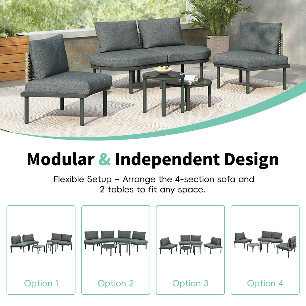 6-Piece Patio Sofa Furniture Set, Half Moon Outdoor Sectional Sofa Trustymall