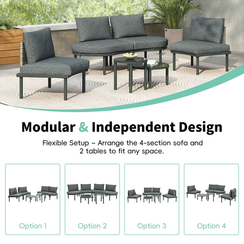 6-Piece Patio Sofa Furniture Set, Half Moon Outdoor Sectional Sofa Trustymall
