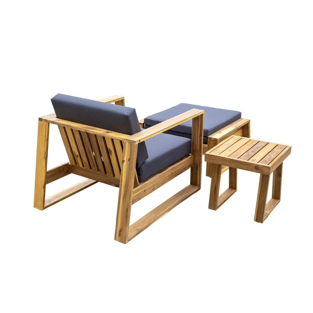 Acacia Wood Outdoor Lounge Set - Chair & Ottoman, Perfect for Patios, Trustymall