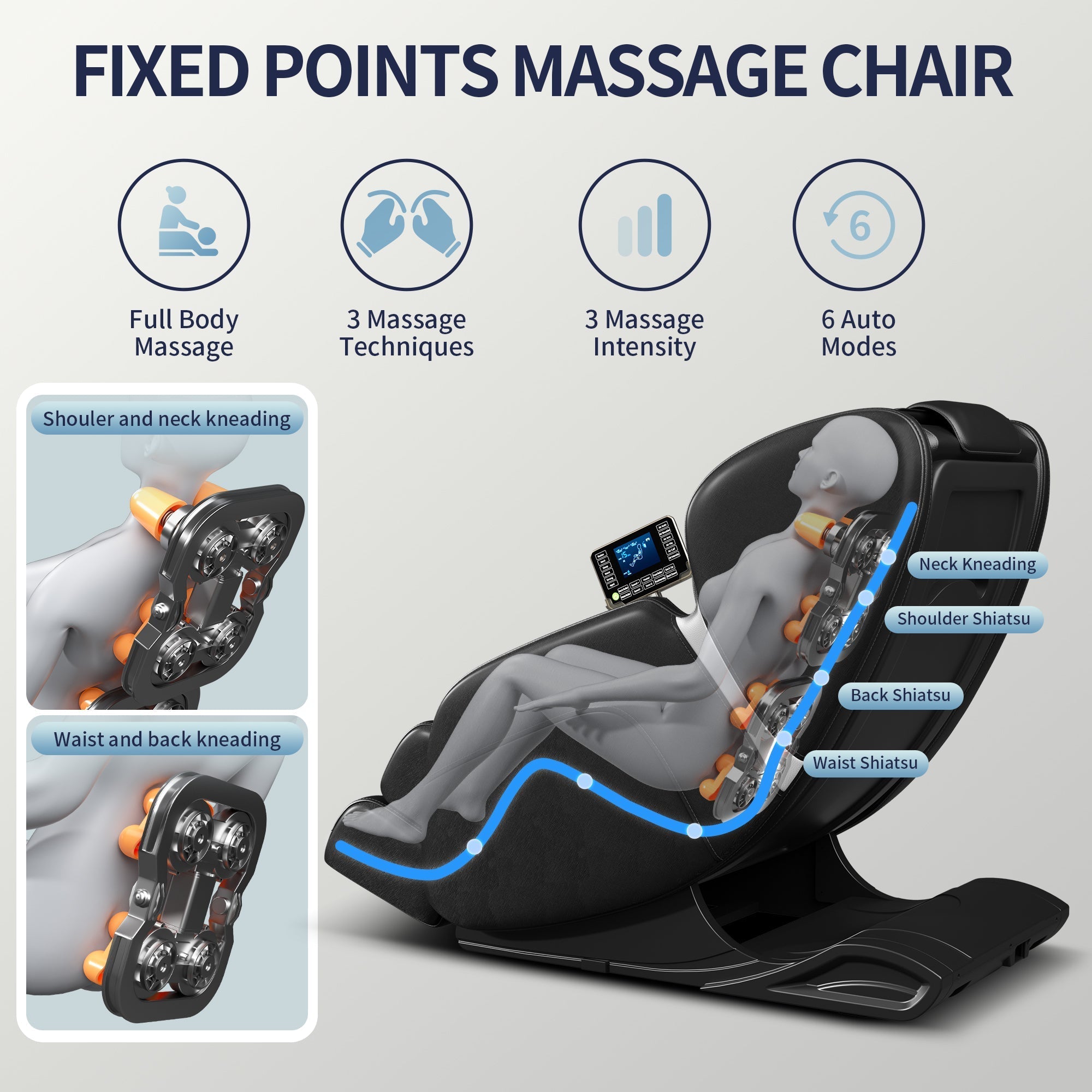 Full body deep tissue massage chair, foot massage, 8 fixed massage rollers, touch screen suitable for 5.1-5.75 feet high (black) V.I.P Digital Presence