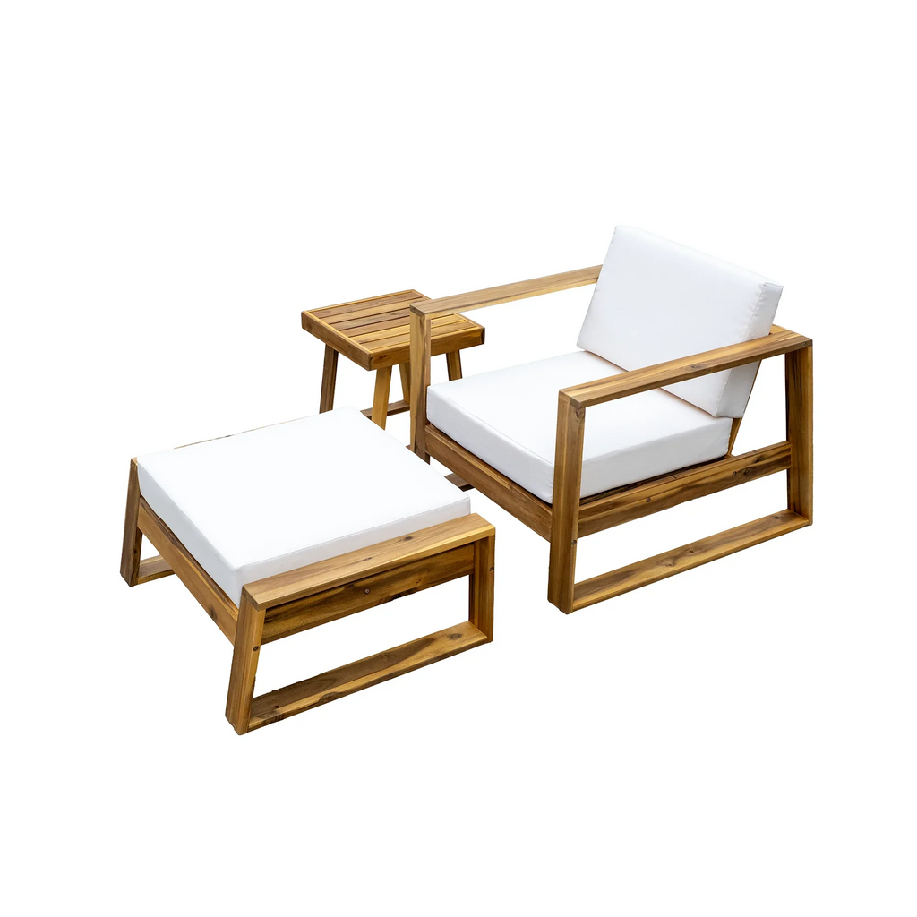 Acacia Wood Outdoor Lounge Set - Chair & Ottoman, Perfect for Patios, Trustymall