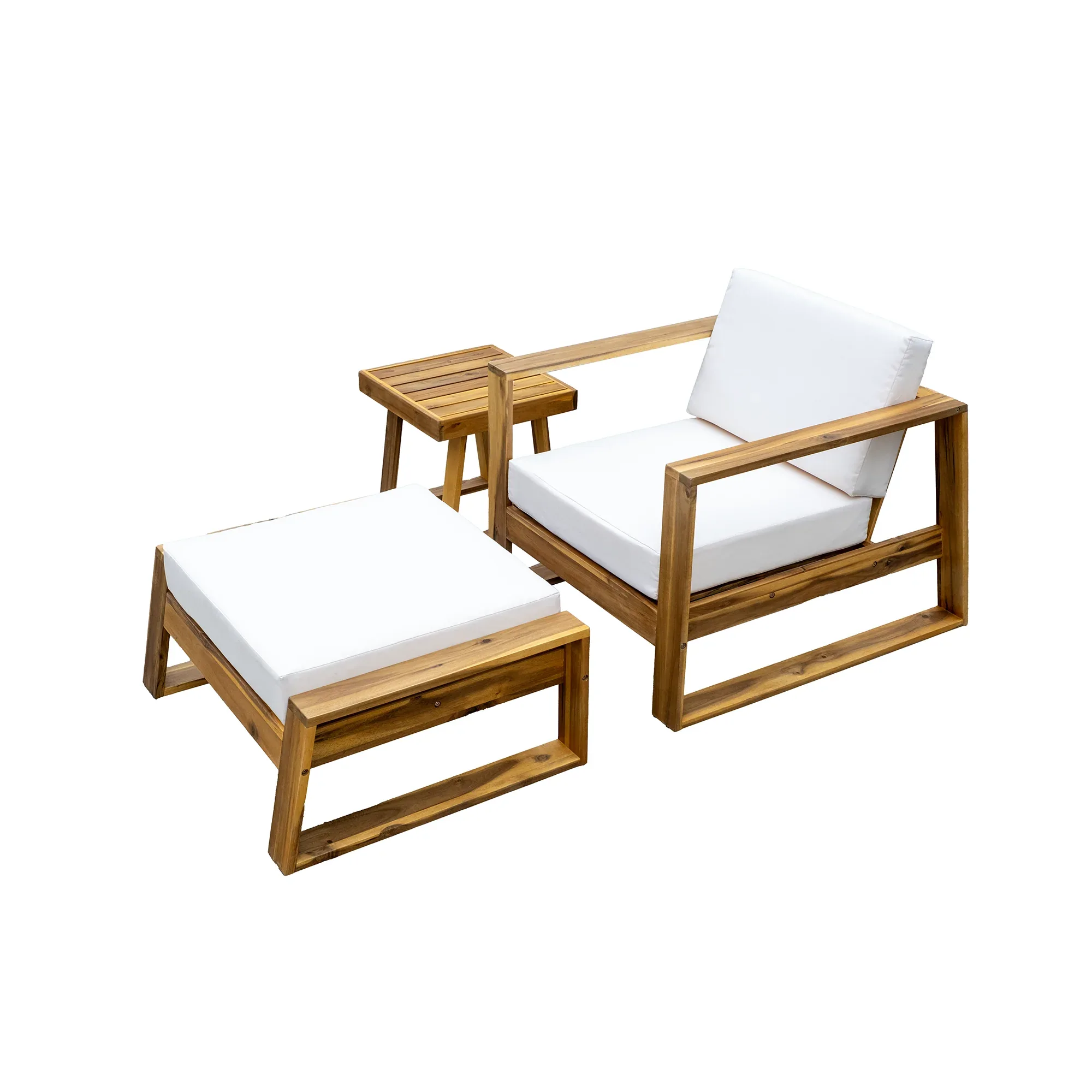 Acacia Wood Outdoor Lounge Set - Chair & Ottoman, Perfect for Patios, Trustymall
