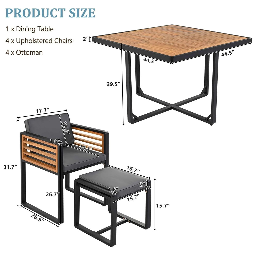 9-Pieces Acacia Wood Patio Dining Set, Space Saving Outdoor Patio Set, Trustymall