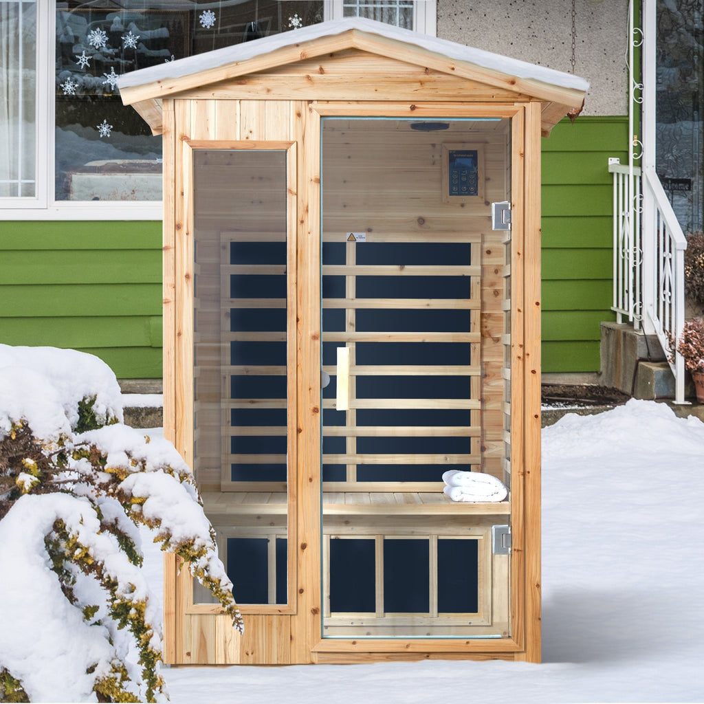 Two Person Far Infrared Old Fir Outdoor Sauna Room with Bluetooth and LED Lighting HouseOfZazla