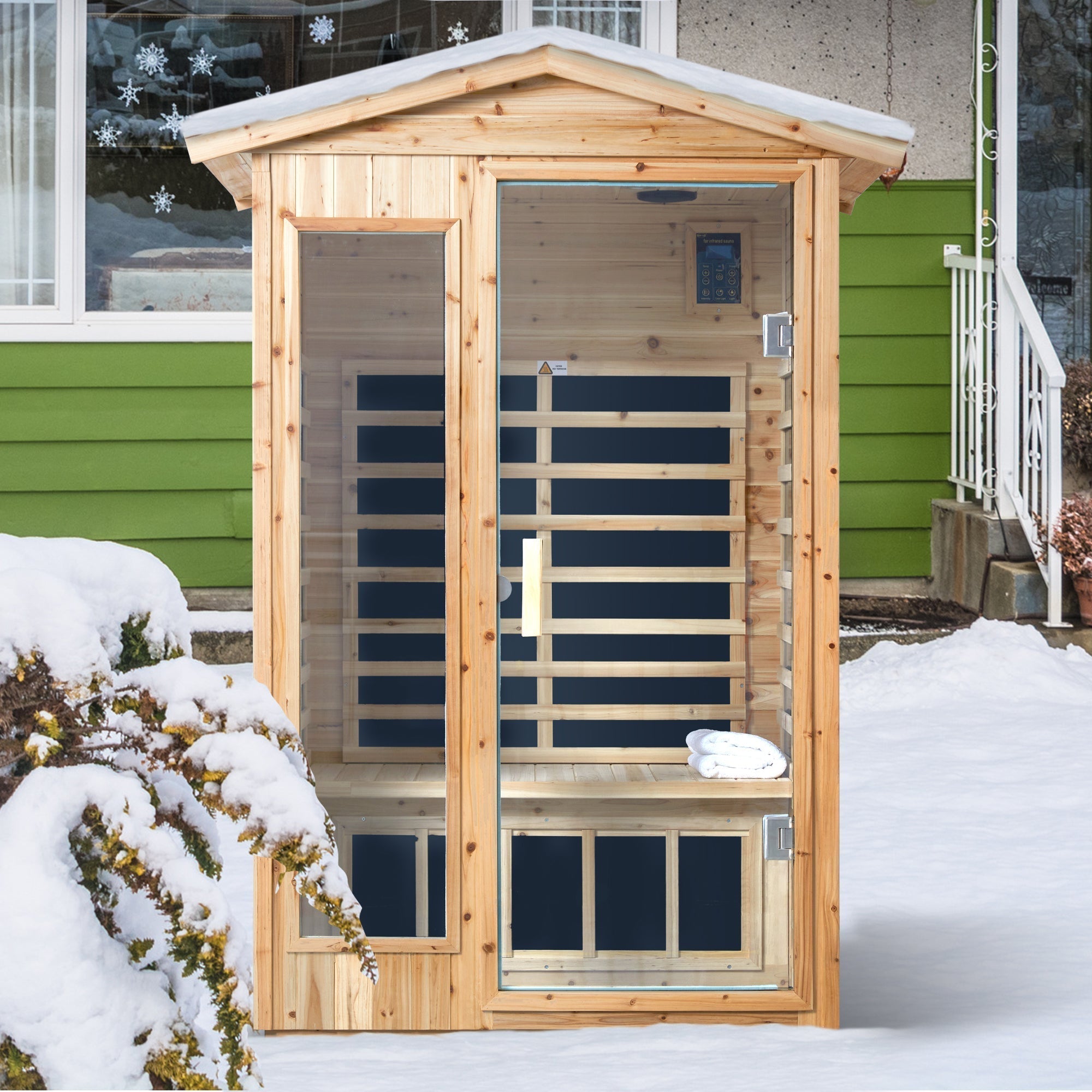 Two Person Far Infrared Old Fir Outdoor Sauna Room with Bluetooth and LED Lighting HouseOfZazla