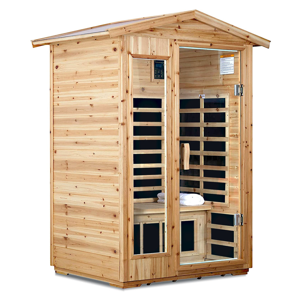 Two Person Far Infrared Old Fir Outdoor Sauna Room with Bluetooth and LED Lighting HouseOfZazla