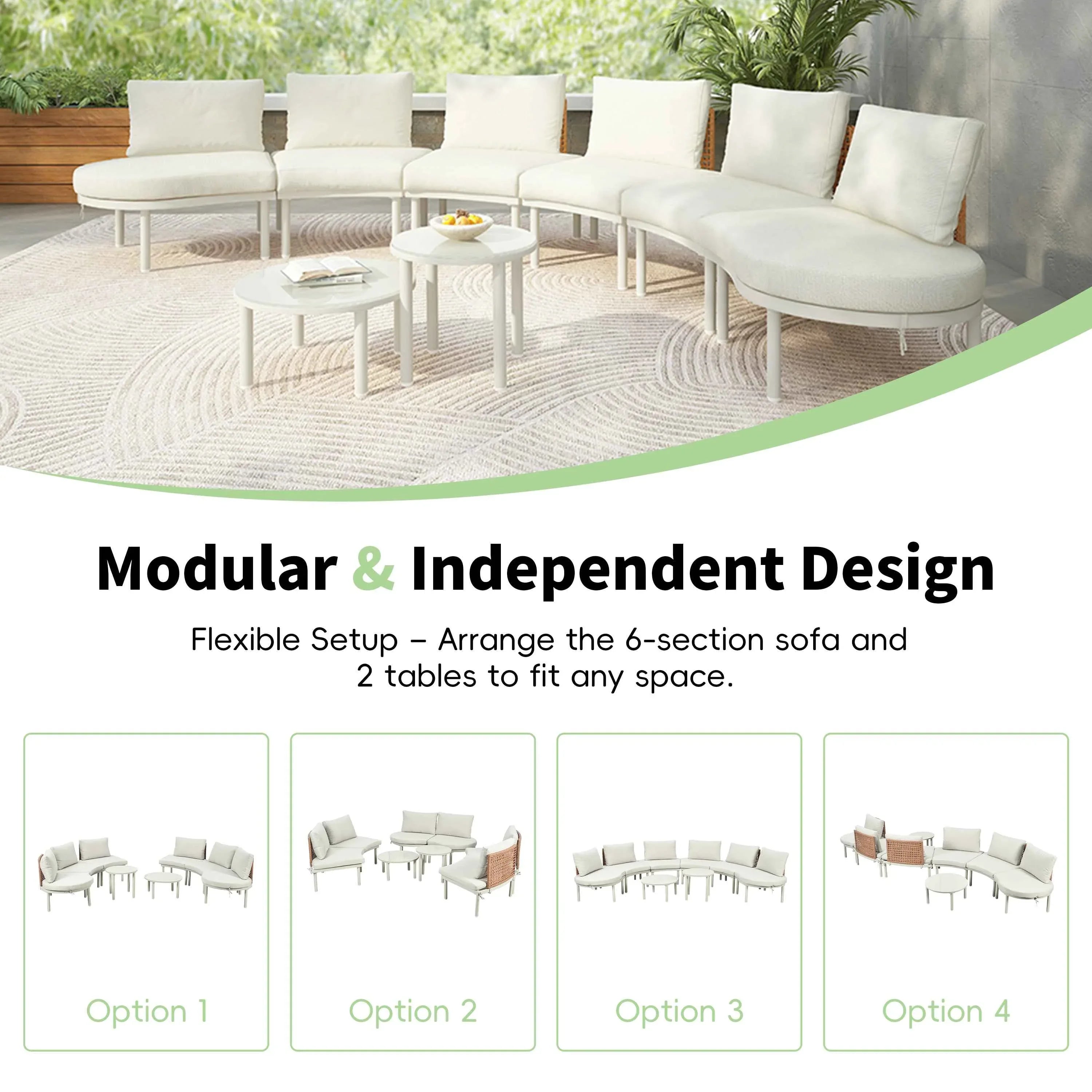 8-Piece Patio Sofa Furniture Set, Half Moon Outdoor Sectional Sofa Trustymall