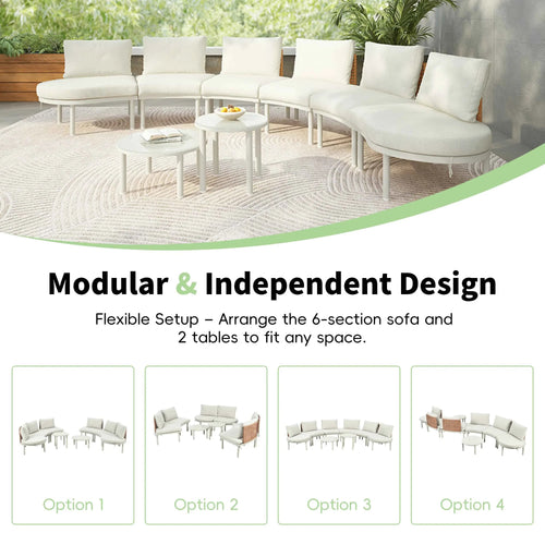 8-Piece Patio Sofa Furniture Set, Half Moon Outdoor Sectional Sofa Trustymall
