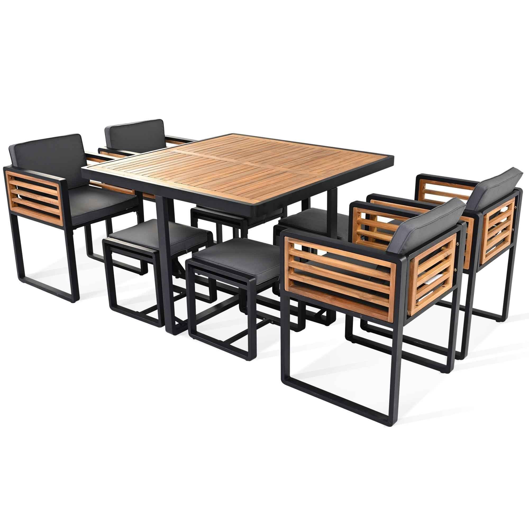 9-Pieces Acacia Wood Patio Dining Set, Space Saving Outdoor Patio Set, Trustymall