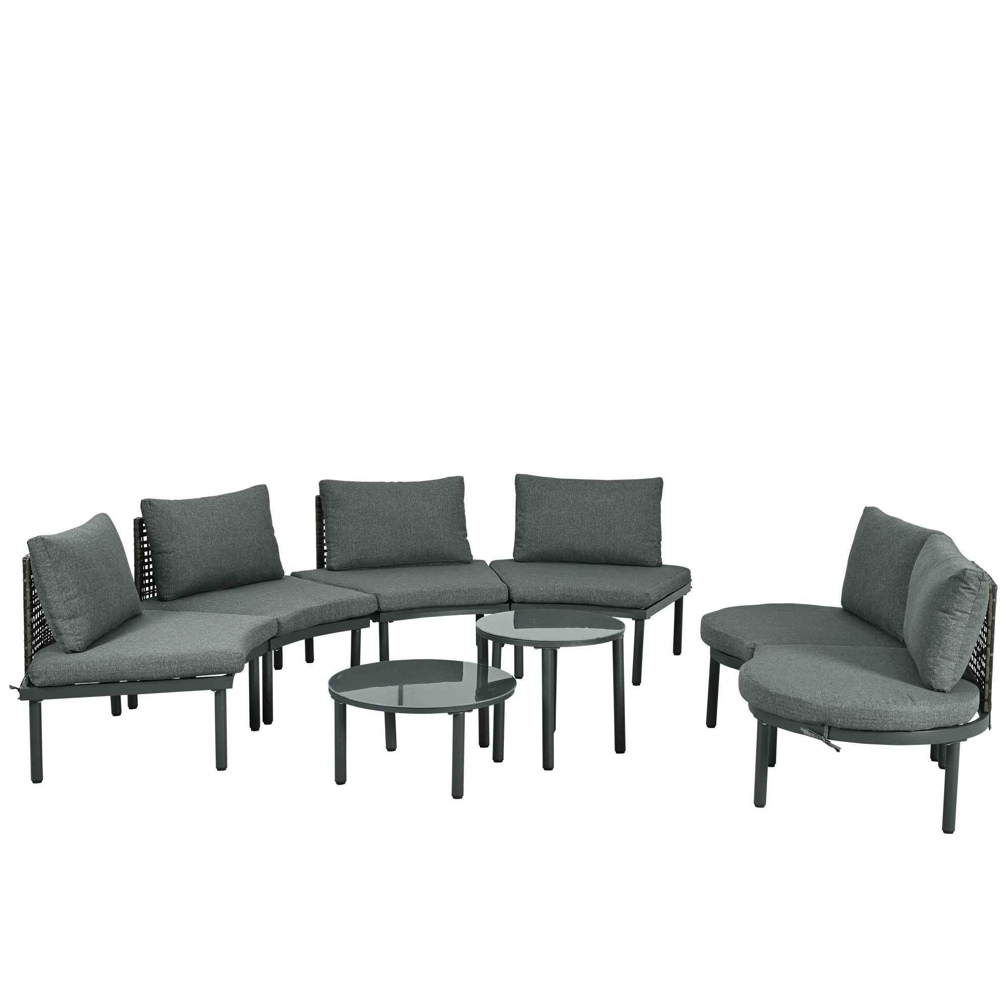 8-Piece Patio Sofa Furniture Set, Half Moon Outdoor Sectional Sofa Trustymall