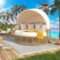 Outdoor Patio Rattan Round Daybed with Retractable Canopy, Wicker Trustymall