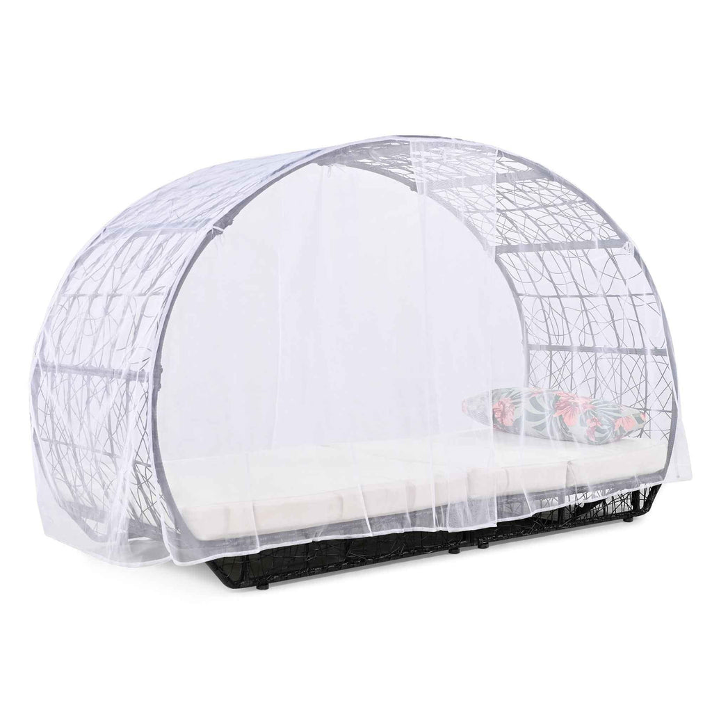 90.55" Outdoor Patio Daybed with Curtain, Sunbed with Cushion and Trustymall