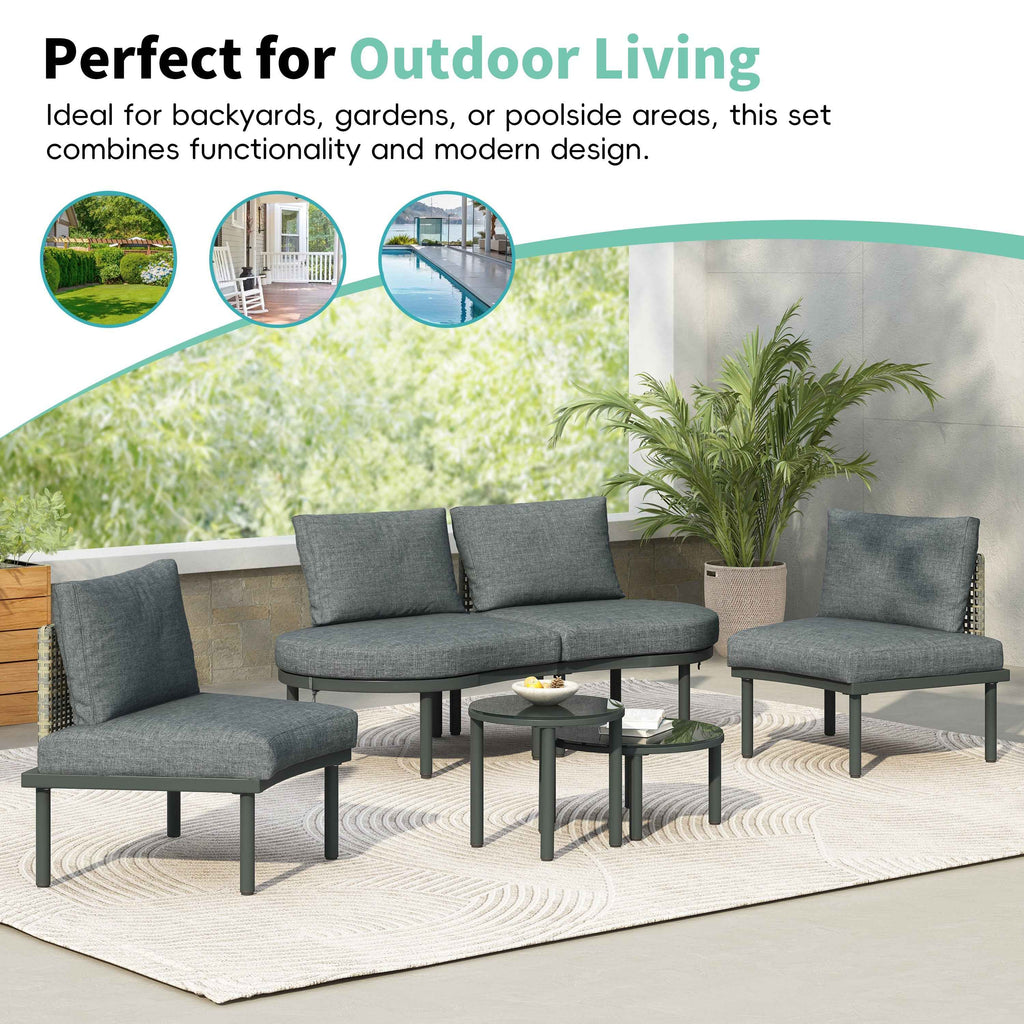 6-Piece Patio Sofa Furniture Set, Half Moon Outdoor Sectional Sofa Trustymall