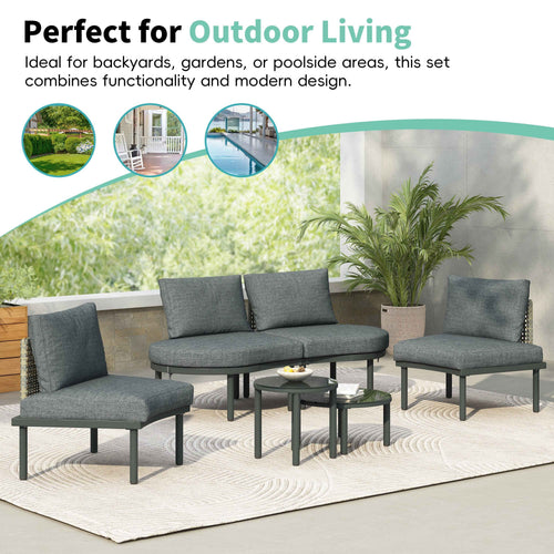 6-Piece Patio Sofa Furniture Set, Half Moon Outdoor Sectional Sofa Trustymall
