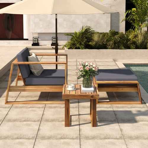Acacia Wood Outdoor Lounge Set - Chair & Ottoman, Perfect for Patios, Trustymall