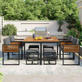 9-Pieces Acacia Wood Patio Dining Set, Space Saving Outdoor Patio Set, Trustymall