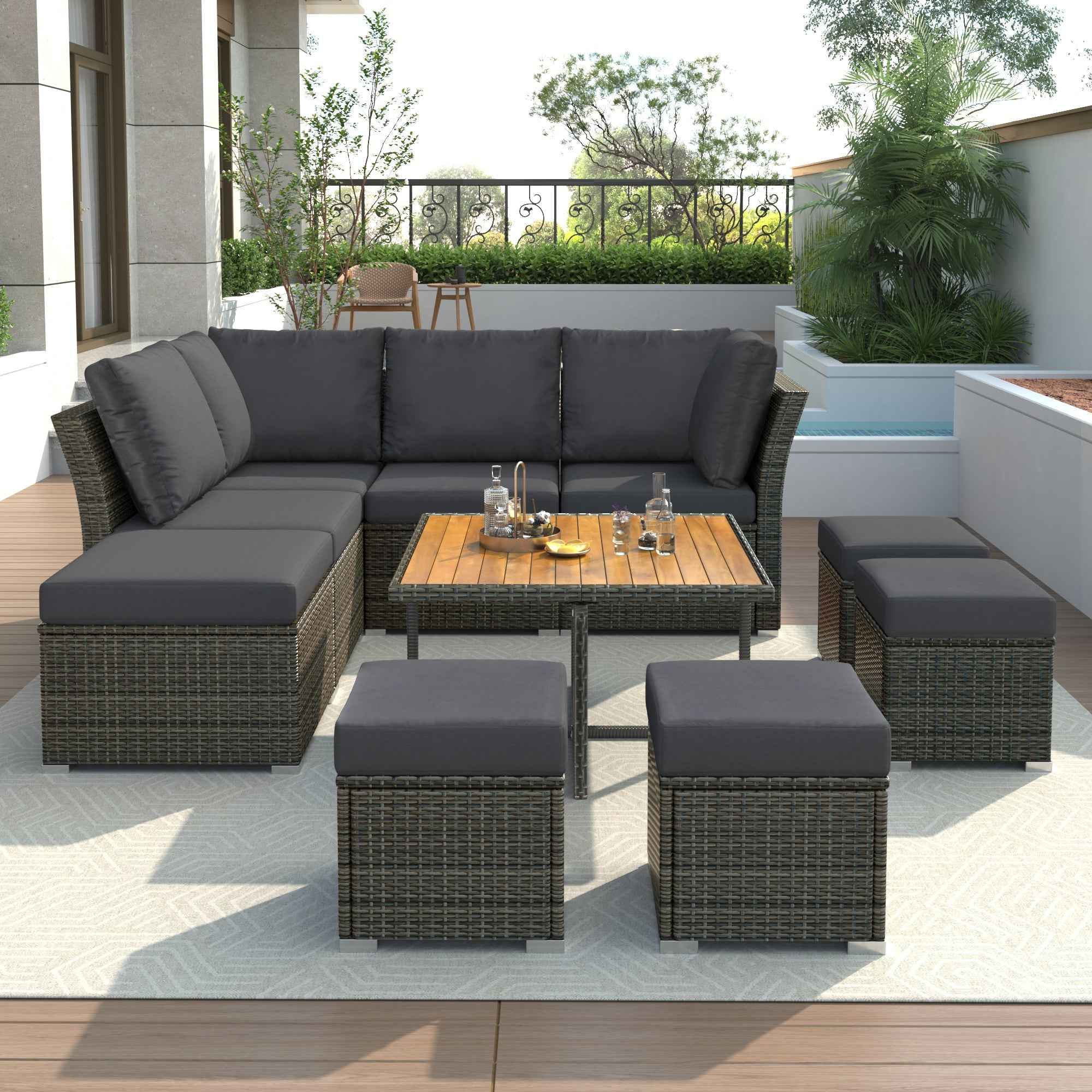 Patio Furniture Set, 10 Piece Outdoor Conversation Set, CoffeeTable Trustymall