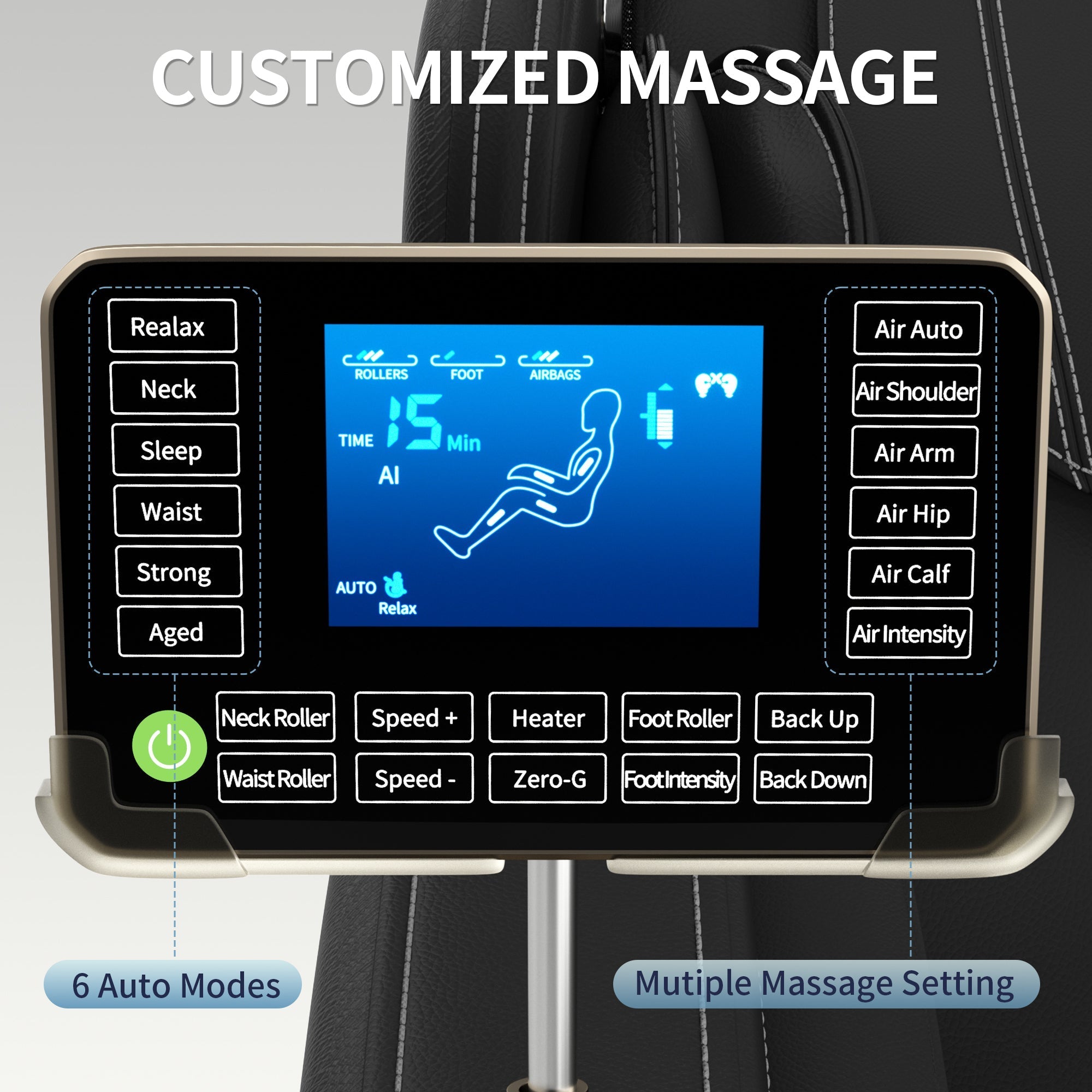 Full body deep tissue massage chair, foot massage, 8 fixed massage rollers, touch screen suitable for 5.1-5.75 feet high (black) V.I.P Digital Presence