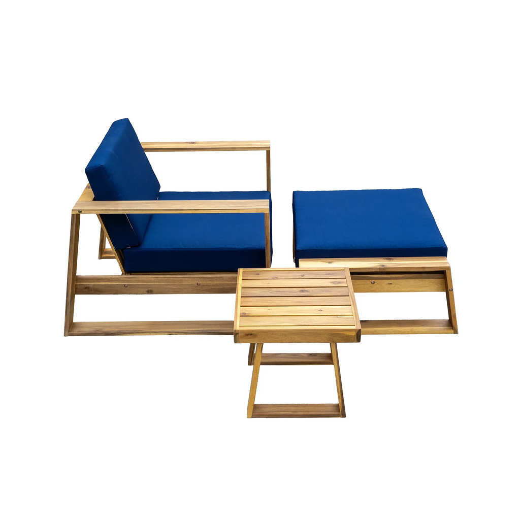 Acacia Wood Outdoor Lounge Set - Chair & Ottoman, Perfect for Patios, Trustymall