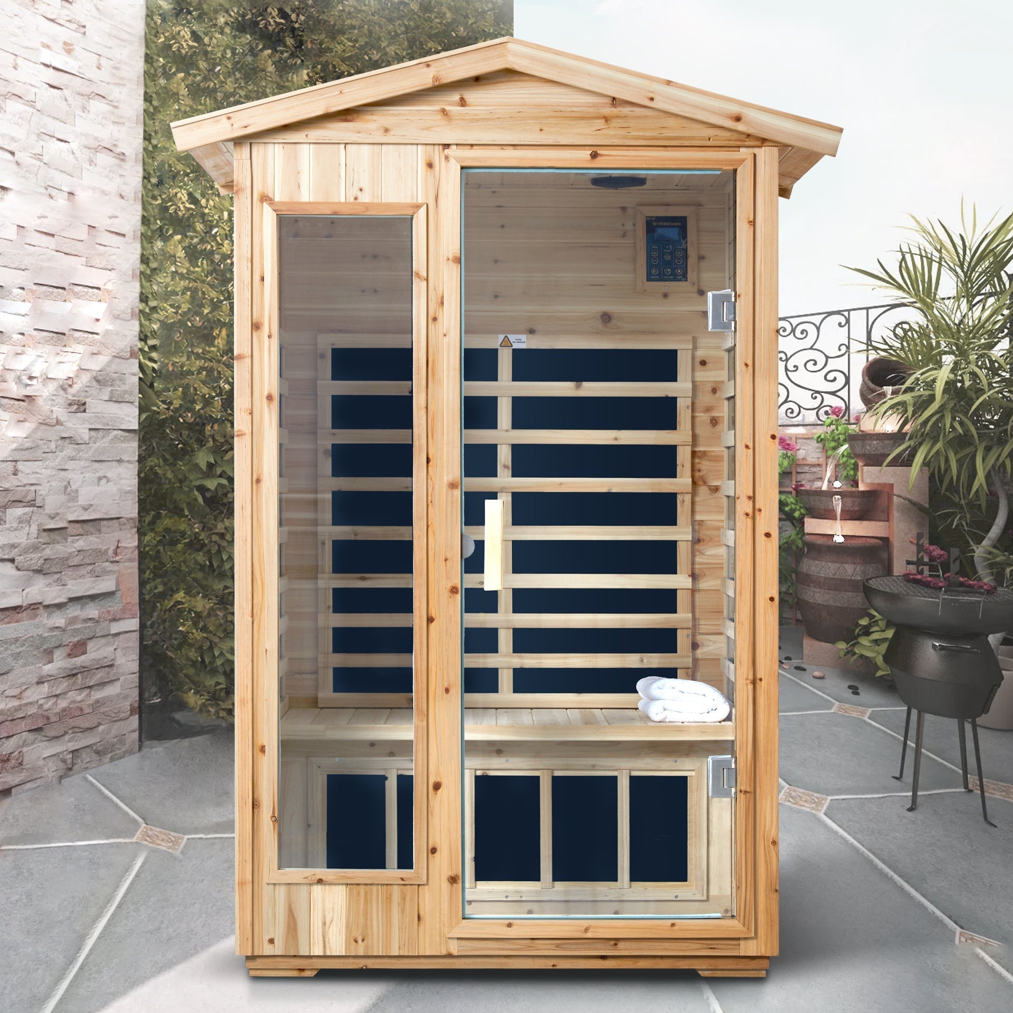 Two Person Far Infrared Old Fir Outdoor Sauna Room with Bluetooth and LED Lighting HouseOfZazla