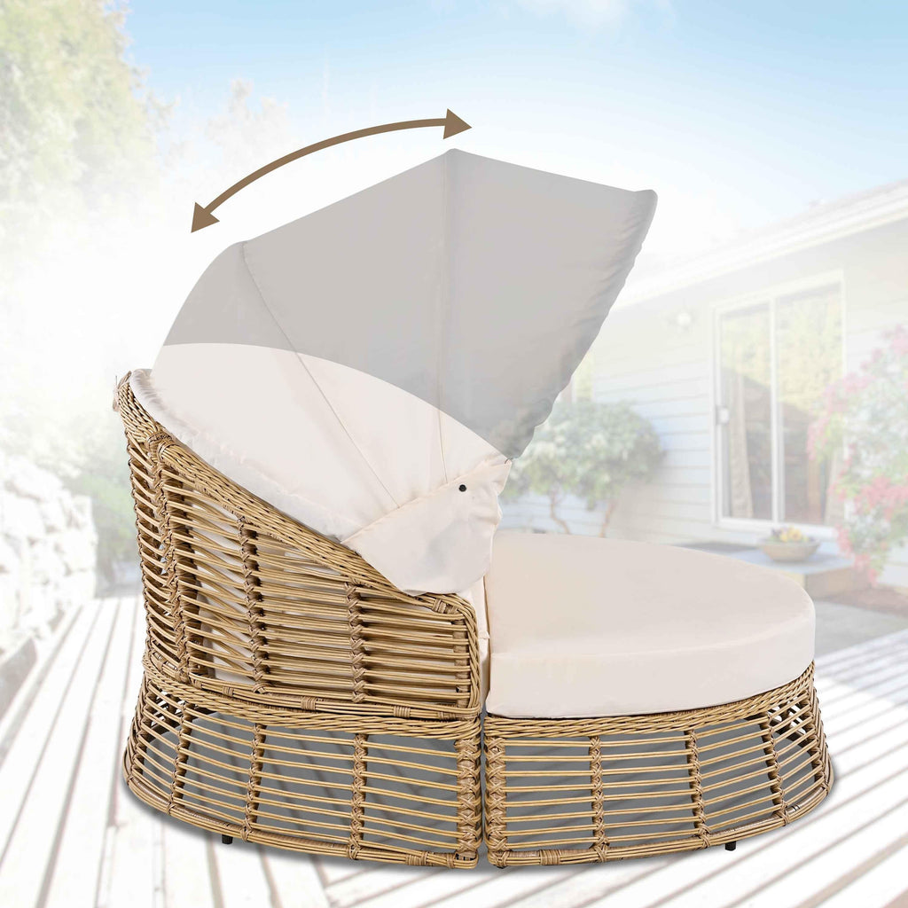 Outdoor Patio Rattan Round Daybed with Retractable Canopy, Wicker Trustymall
