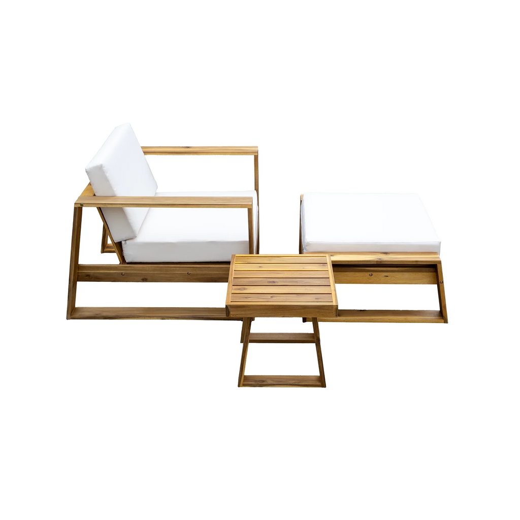 Acacia Wood Outdoor Lounge Set - Chair & Ottoman, Perfect for Patios, Trustymall