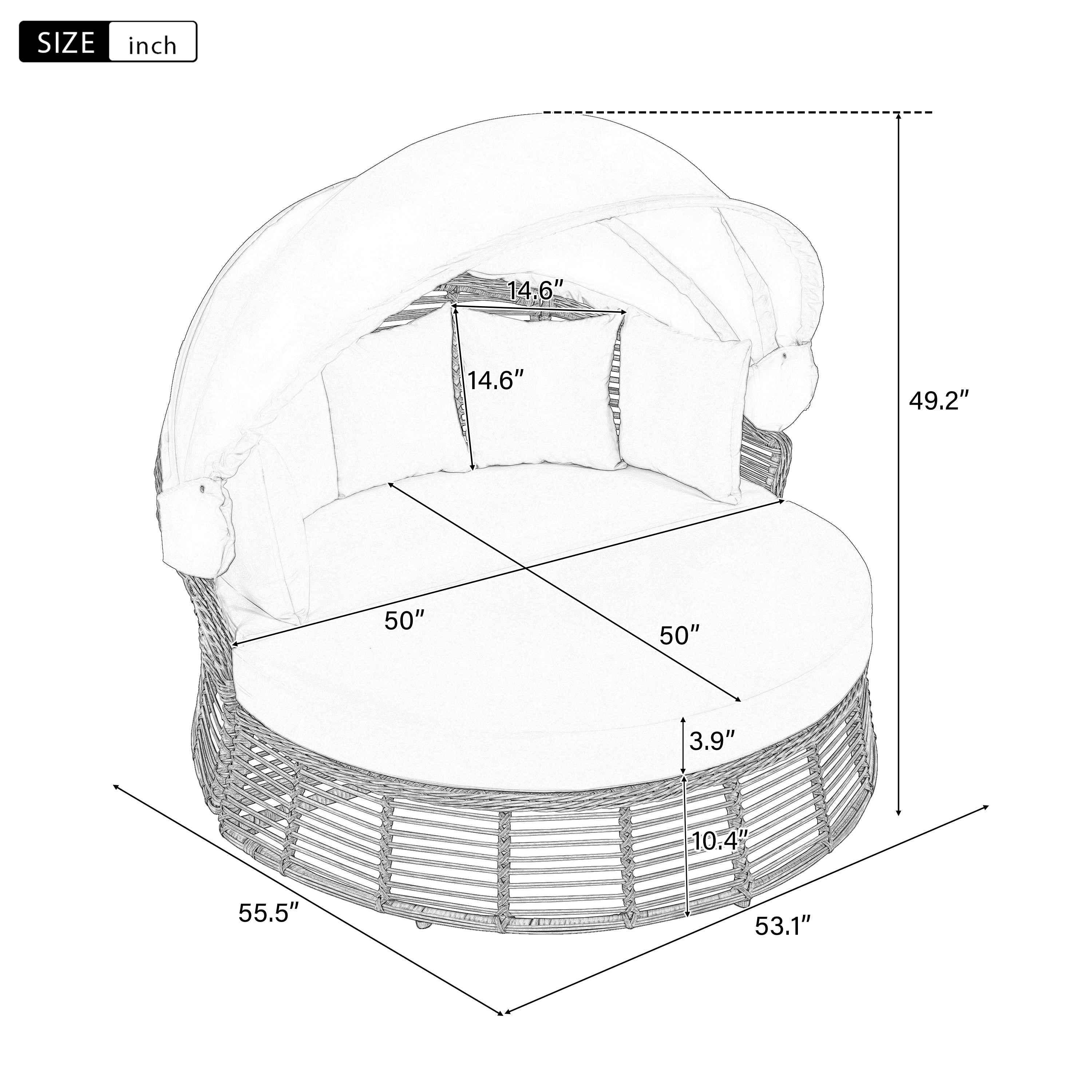 Outdoor Patio Rattan Round Daybed with Retractable Canopy, Wicker Trustymall