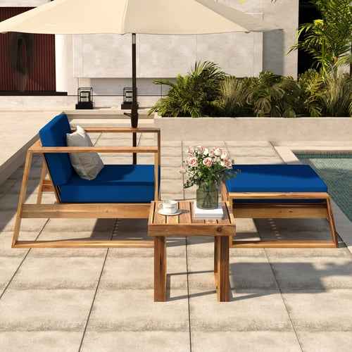 Acacia Wood Outdoor Lounge Set - Chair & Ottoman, Perfect for Patios, Trustymall