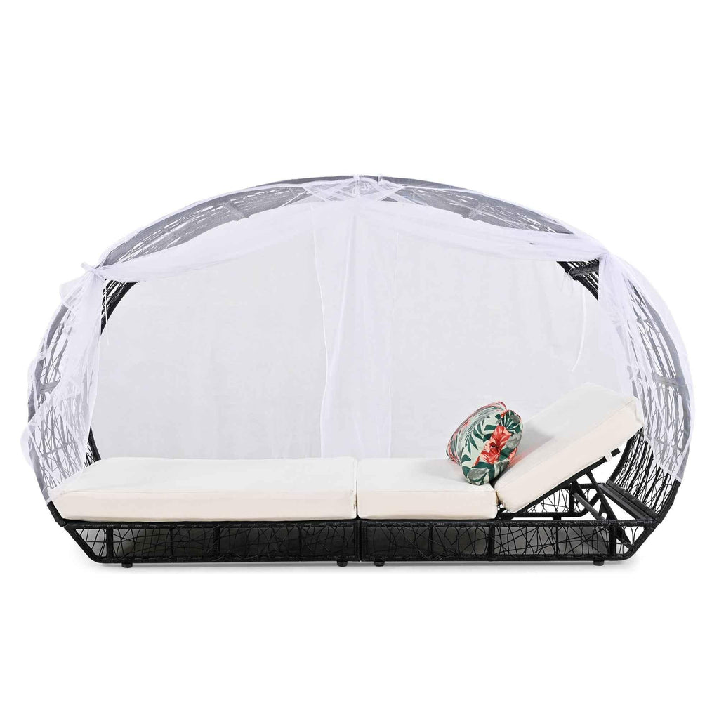 90.55" Outdoor Patio Daybed with Curtain, Sunbed with Cushion and Trustymall