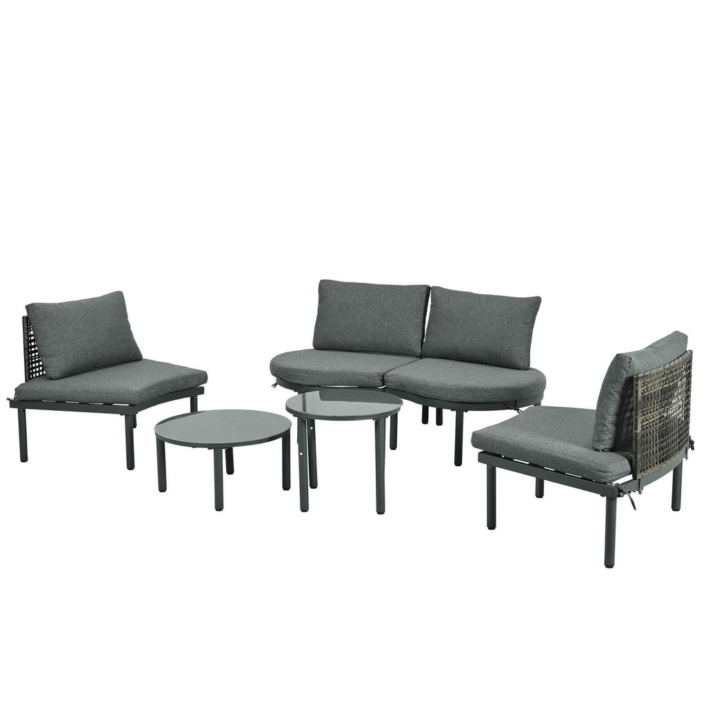 6-Piece Patio Sofa Furniture Set, Half Moon Outdoor Sectional Sofa Trustymall