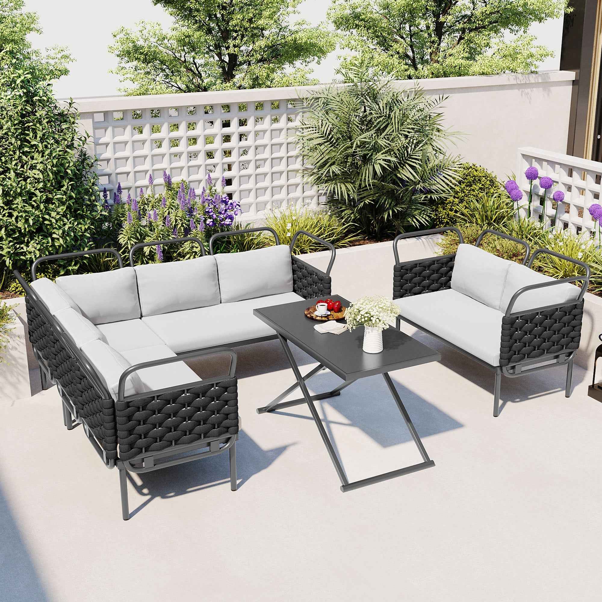 5-Piece Modern Patio Sectional Sofa Set Outdoor Woven Rope Furniture Trustymall
