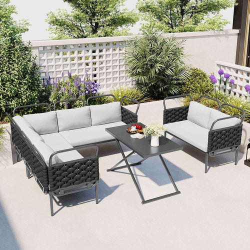 5-Piece Modern Patio Sectional Sofa Set Outdoor Woven Rope Furniture Trustymall