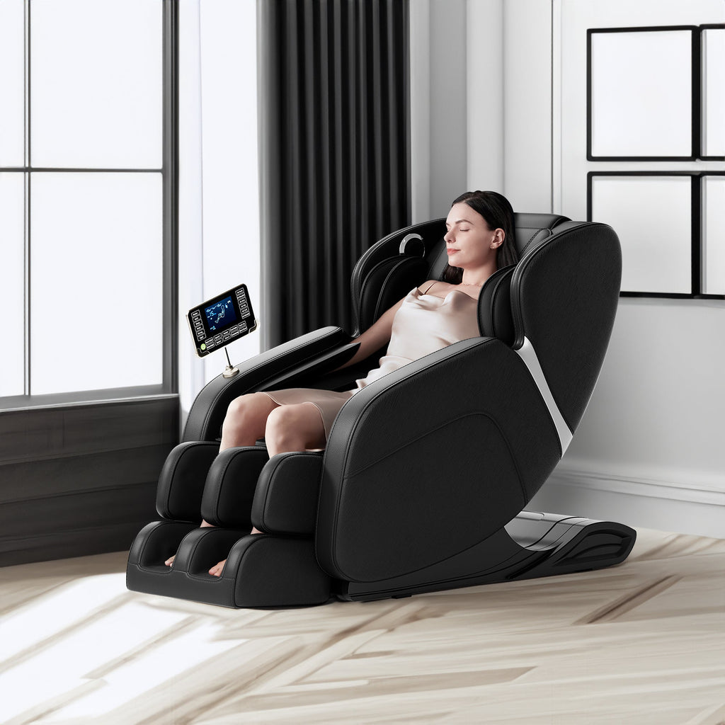 Full body deep tissue massage chair, foot massage, 8 fixed massage rollers, touch screen suitable for 5.1-5.75 feet high (black) V.I.P Digital Presence