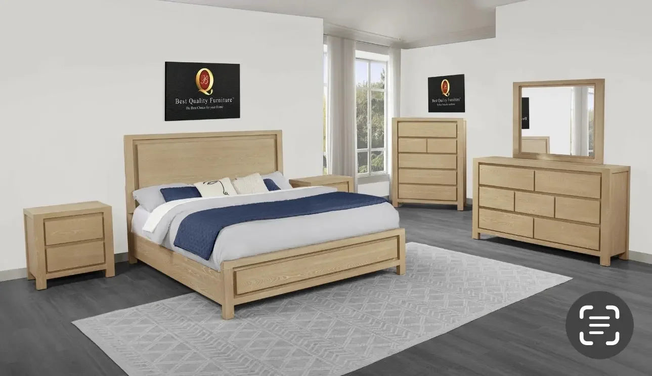 Best Quality Furniture Light Brown Oak Wood Bedroom Set with Charging Station - Haus Of Elevation