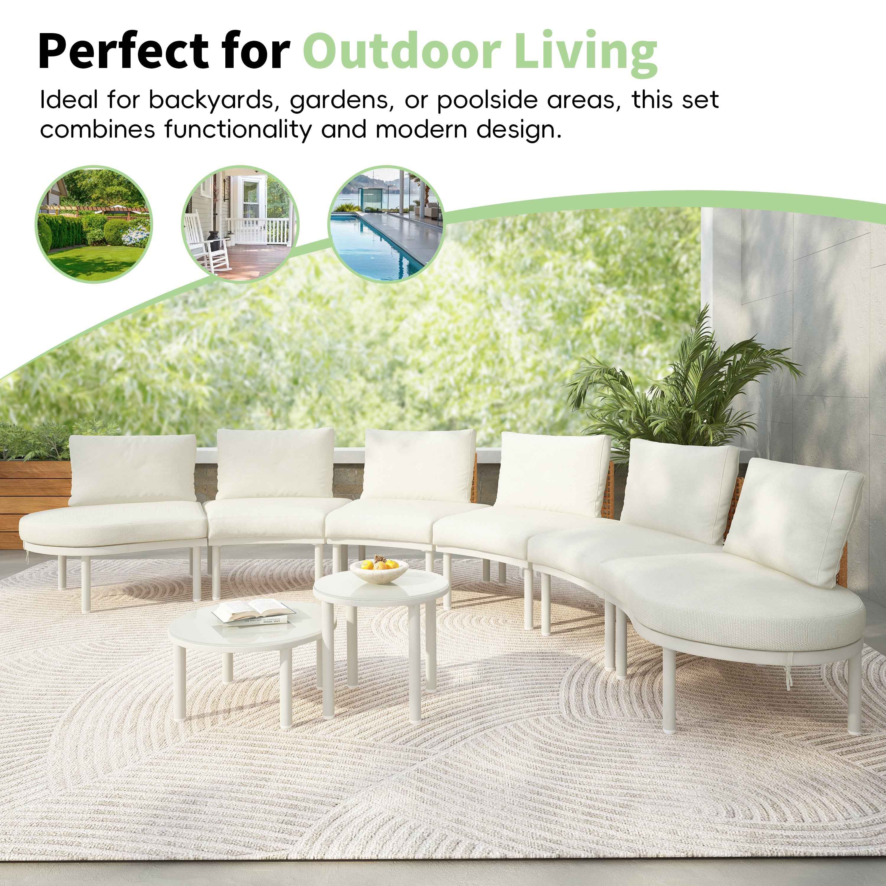 8-Piece Patio Sofa Furniture Set, Half Moon Outdoor Sectional Sofa Trustymall