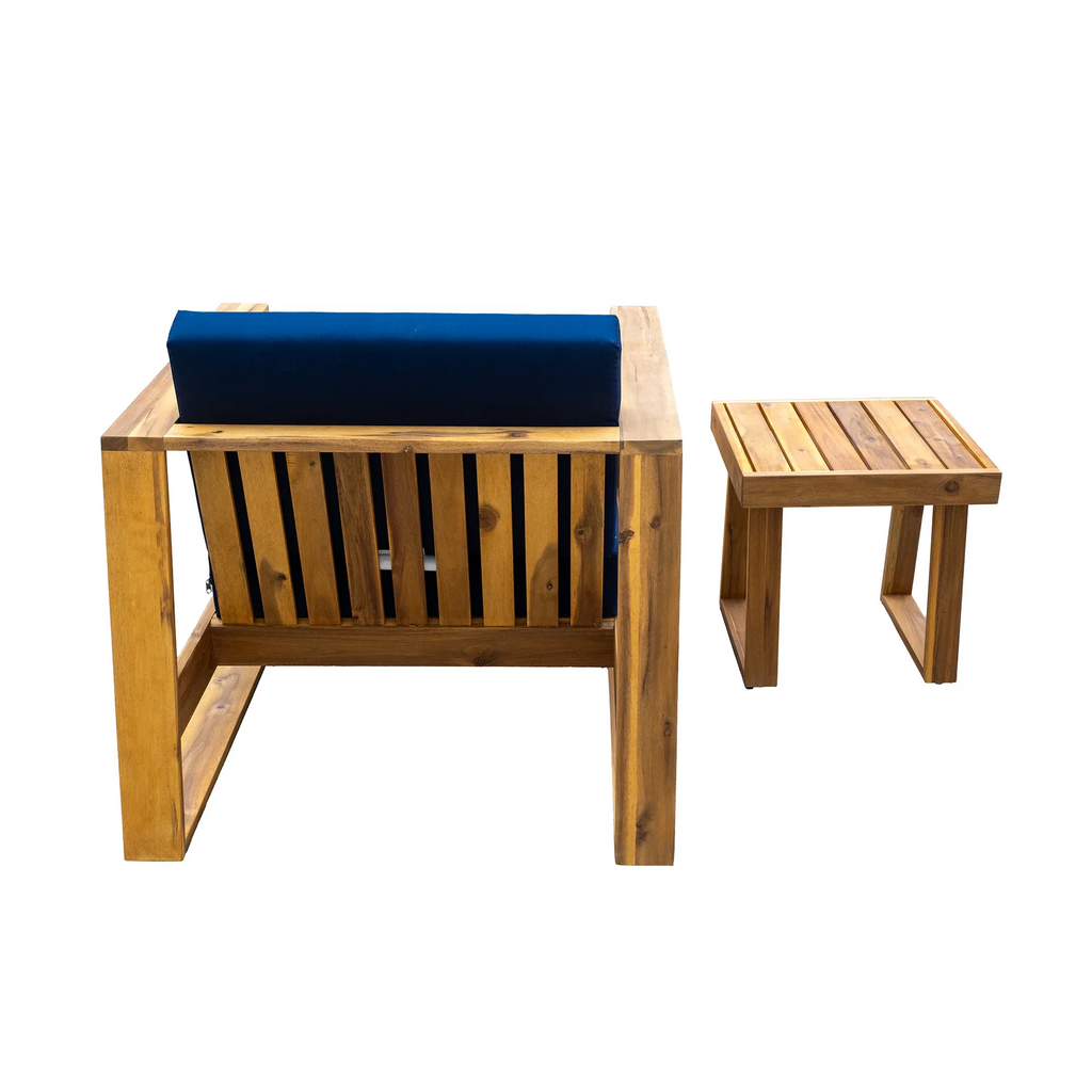 Acacia Wood Outdoor Lounge Set - Chair & Ottoman, Perfect for Patios, Trustymall