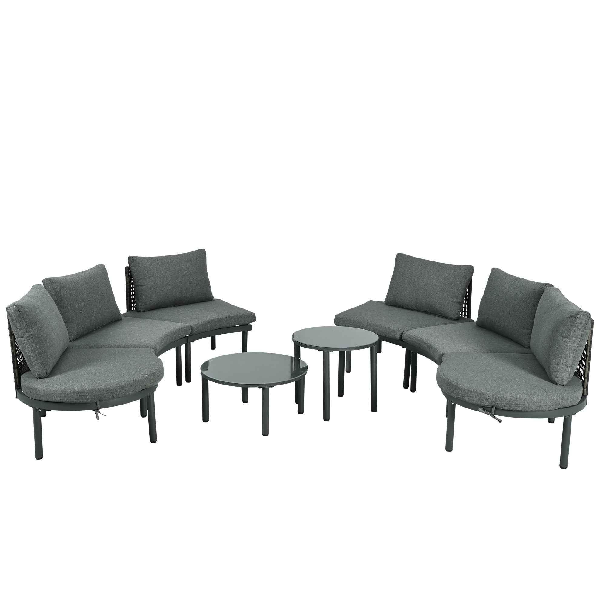 8-Piece Patio Sofa Furniture Set, Half Moon Outdoor Sectional Sofa Trustymall