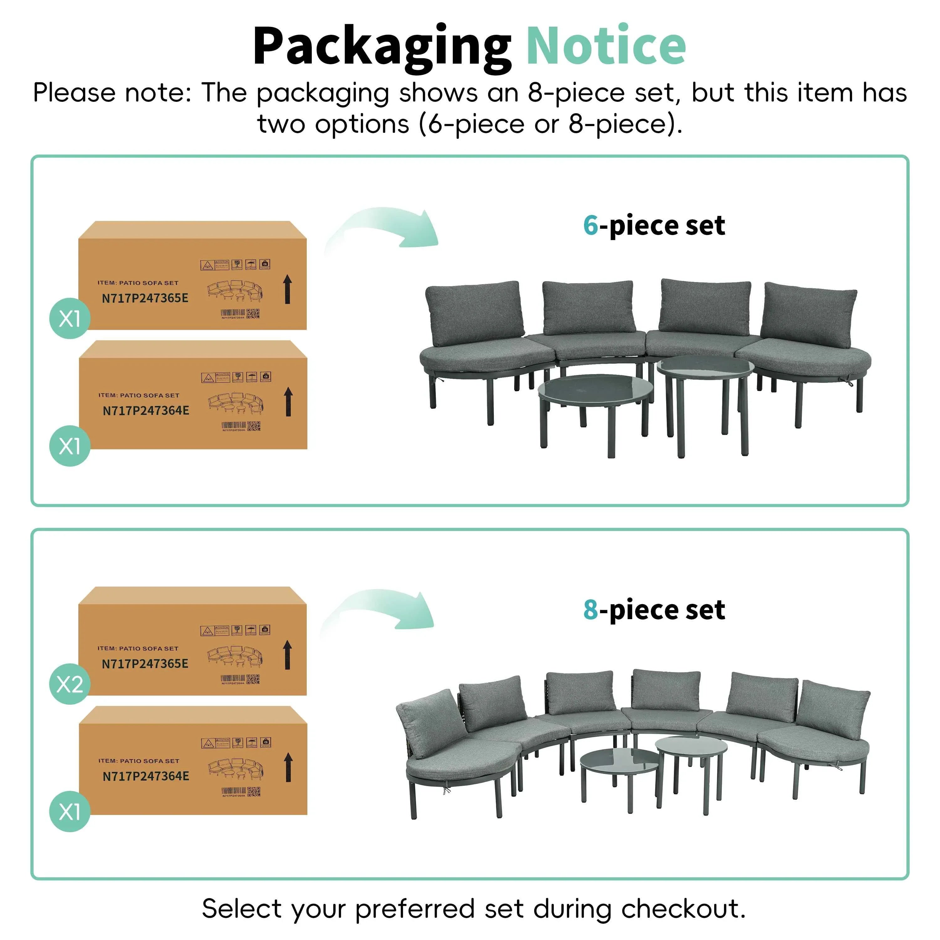 6-Piece Patio Sofa Furniture Set, Half Moon Outdoor Sectional Sofa Trustymall