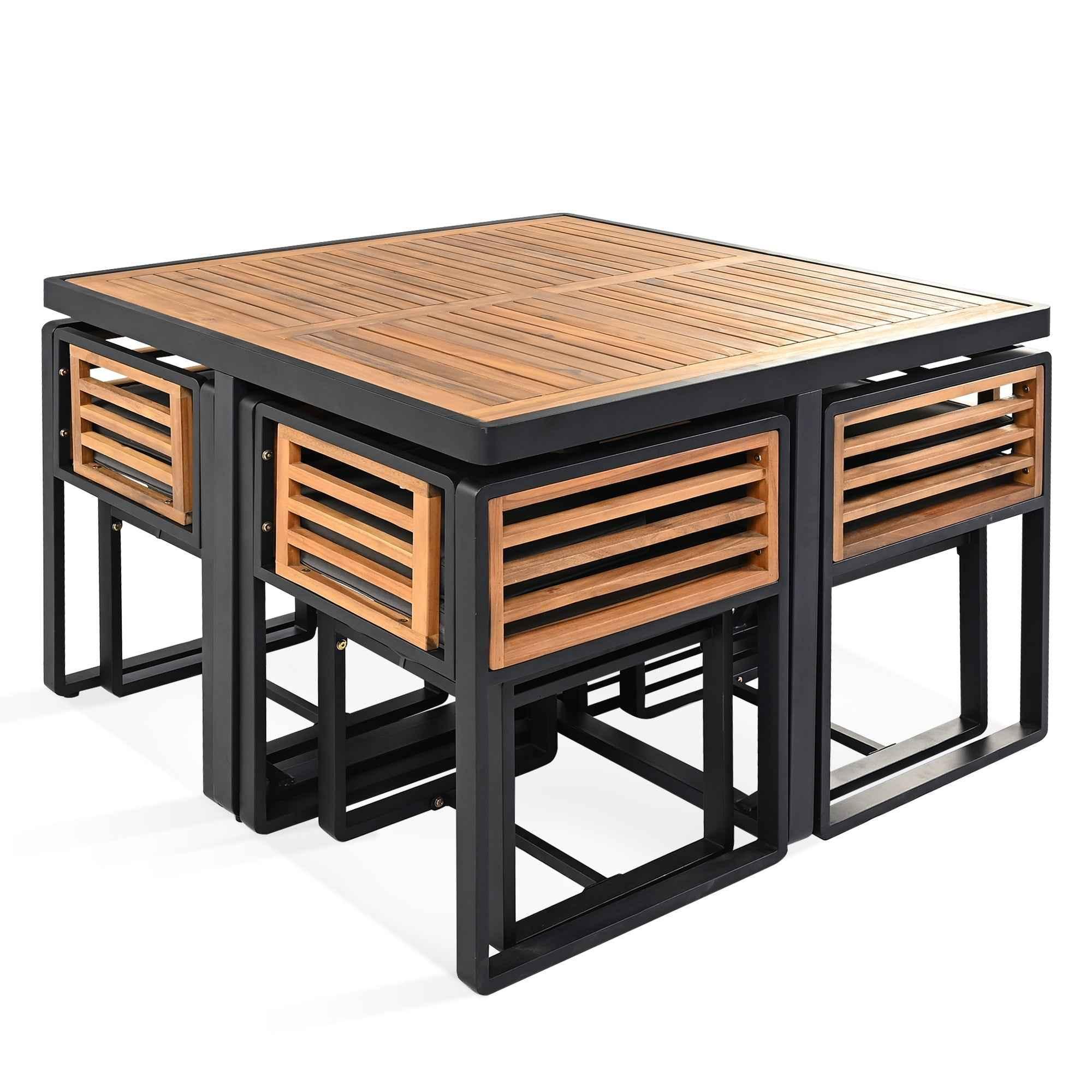 9-Pieces Acacia Wood Patio Dining Set, Space Saving Outdoor Patio Set, Trustymall