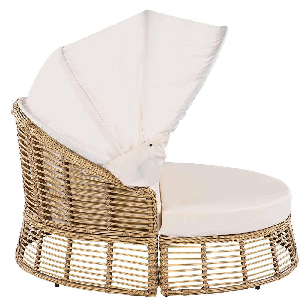 Outdoor Patio Rattan Round Daybed with Retractable Canopy, Wicker Trustymall