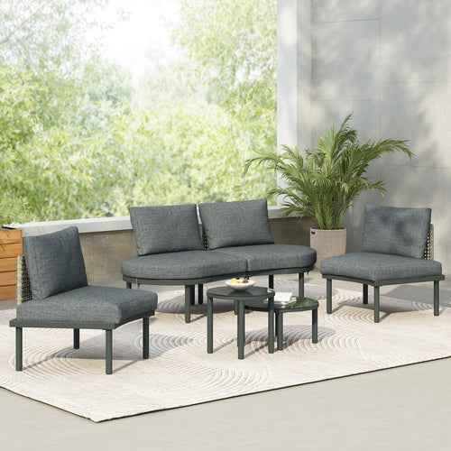 6-Piece Patio Sofa Furniture Set, Half Moon Outdoor Sectional Sofa Trustymall