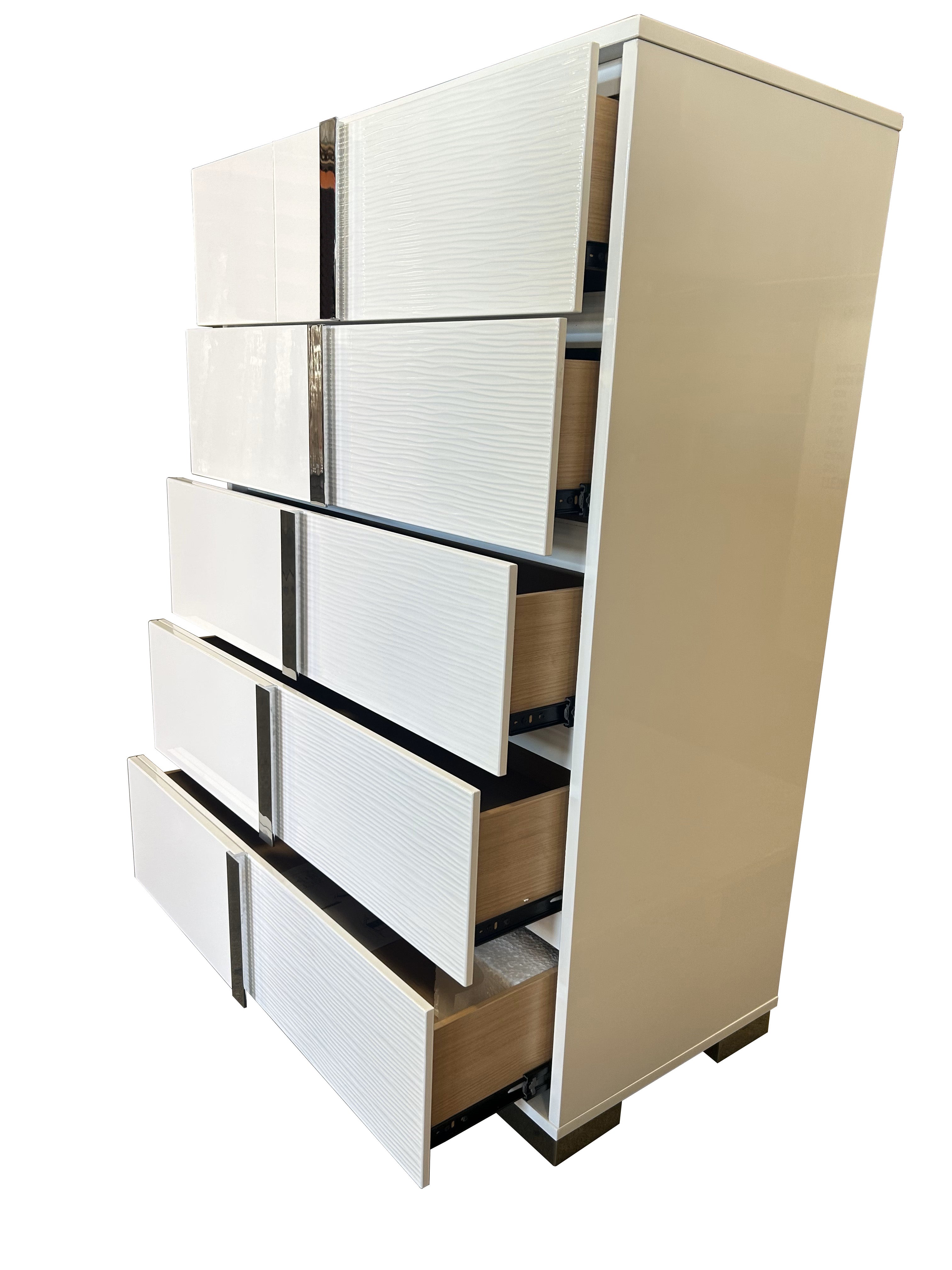 White Wood Bedroom Set Lacquer Platform with Blue LED Lighting Haus of Elevation