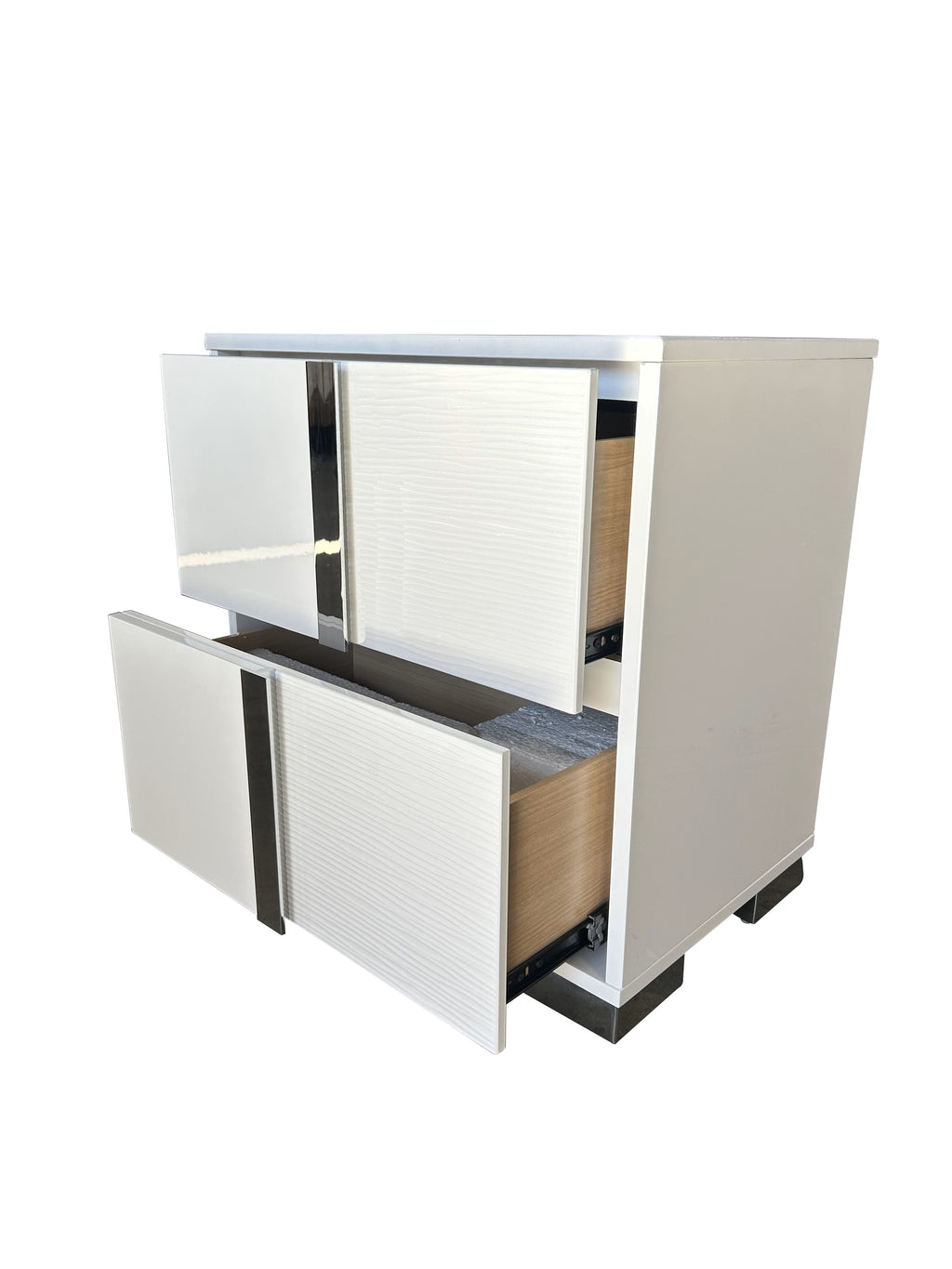 White Wood Bedroom Set Lacquer Platform with Blue LED Lighting Haus of Elevation
