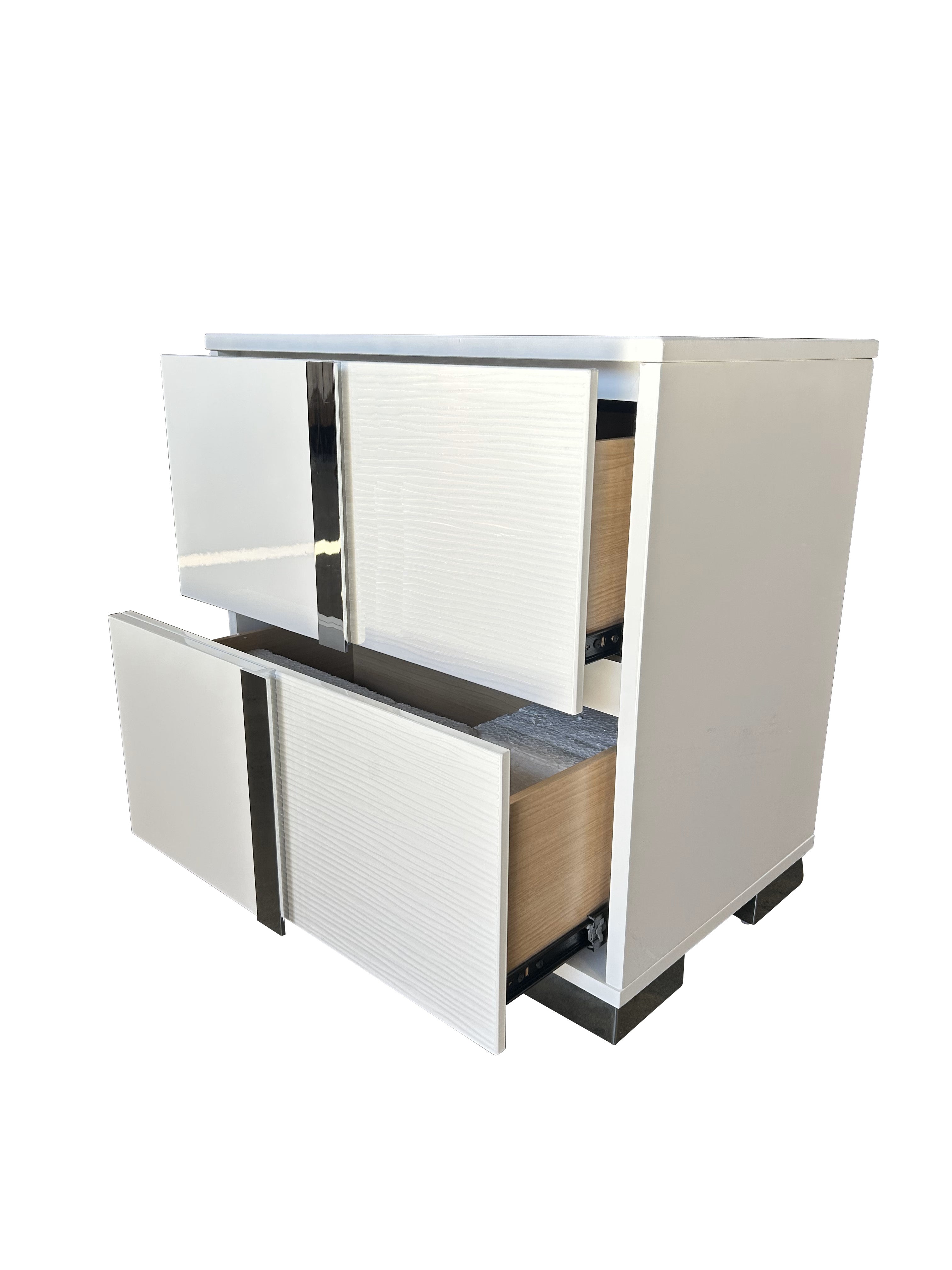White Wood Bedroom Set Lacquer Platform with Blue LED Lighting Haus of Elevation