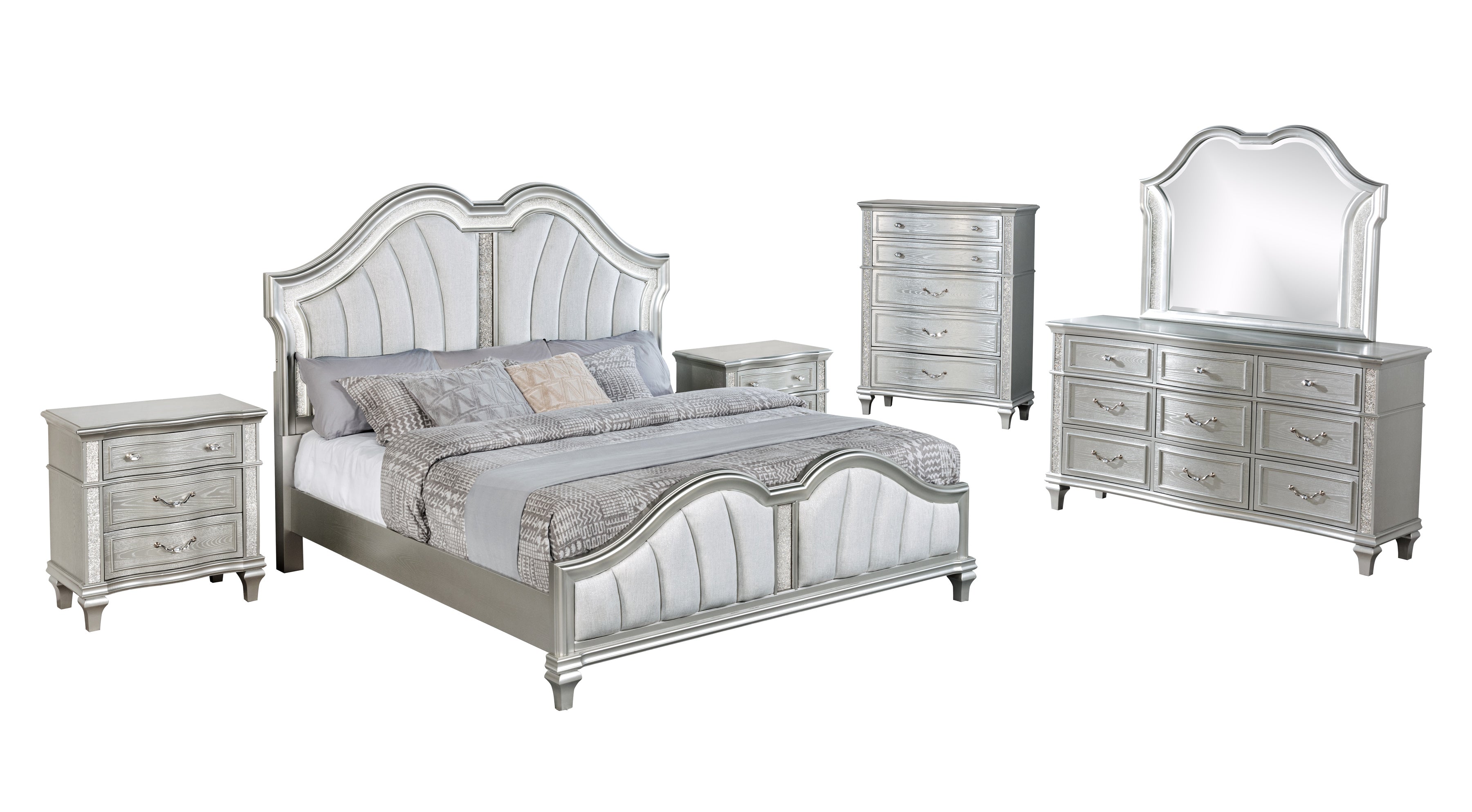 Best Quality Furniture Silver Embossed Wood Bedroom Set with Panel Bed Haus of Elevation