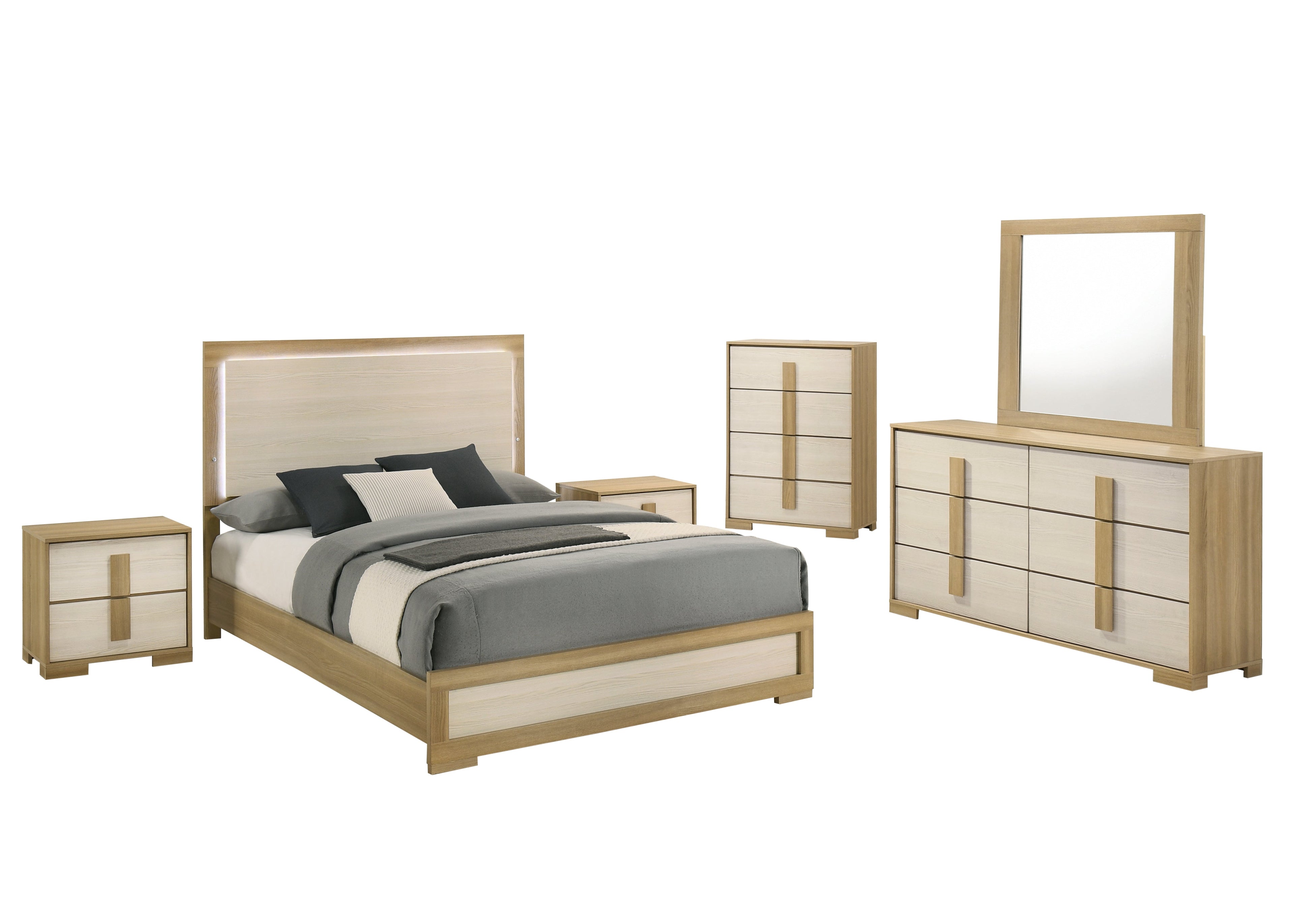 Best Quality Furniture Natural Wood Bedroom Set with LED Headboard Haus of Elevation