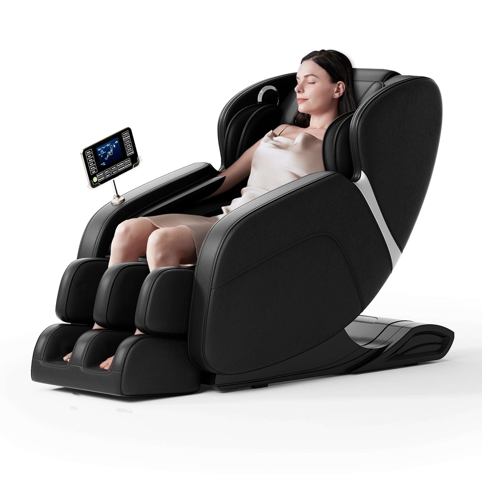 Full body deep tissue massage chair, foot massage, 8 fixed massage rollers, touch screen suitable for 5.1-5.75 feet high (black) V.I.P Digital Presence