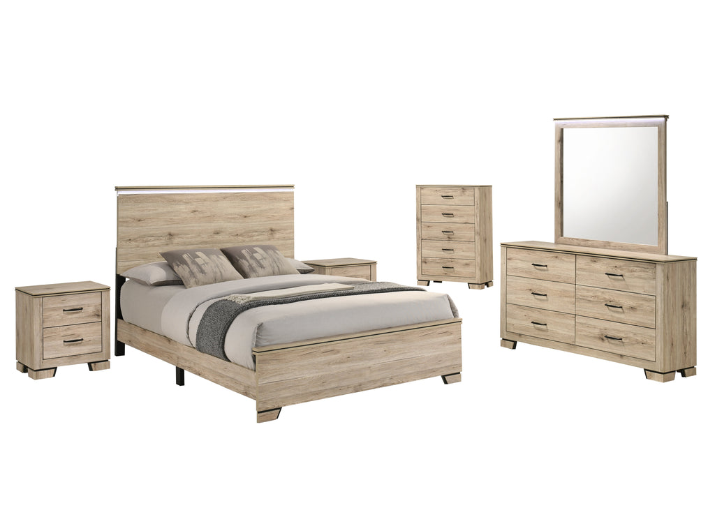 Best Quality Furniture Rustic Light Brown Oak Wood Bedroom Set with LED Lighting Haus of Elevation