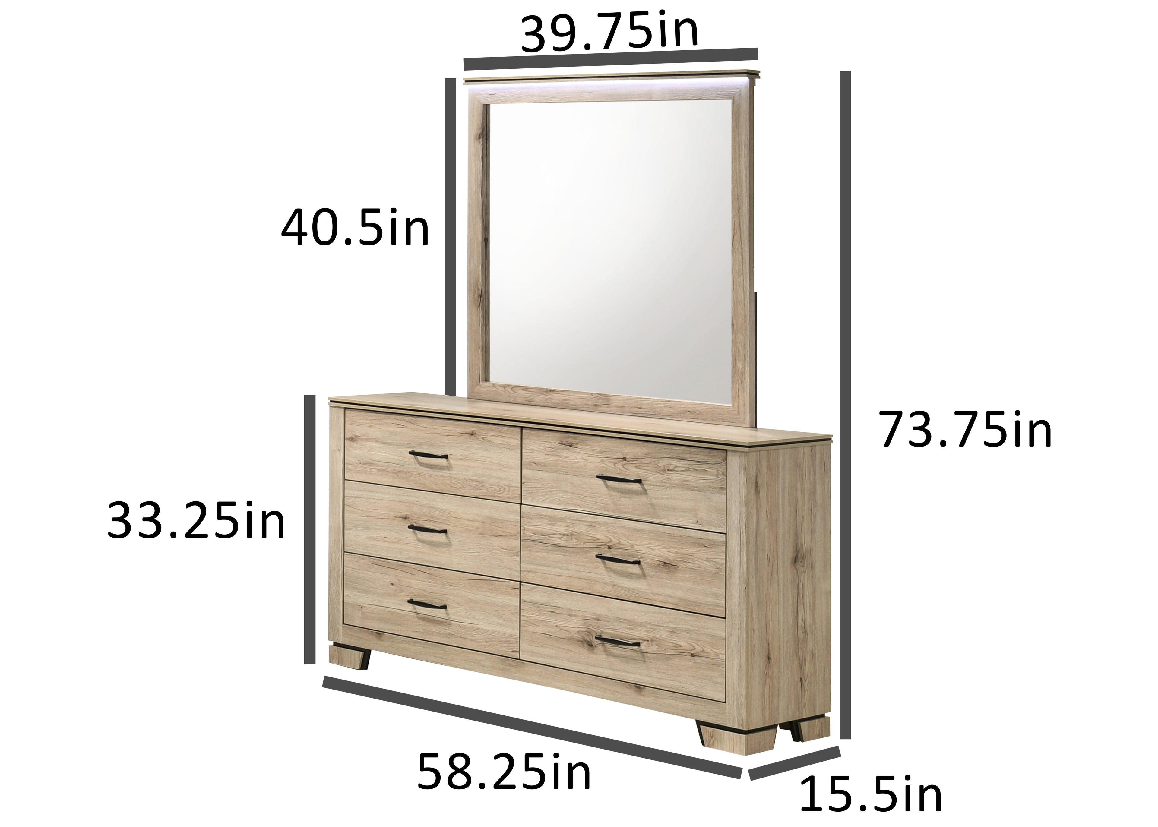 Best Quality Furniture Rustic Light Brown Oak Wood Bedroom Set with LED Lighting Haus of Elevation